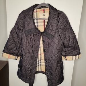 Burberry Black Quilted Trench Coat with Signature Check Lining Sz. US-8